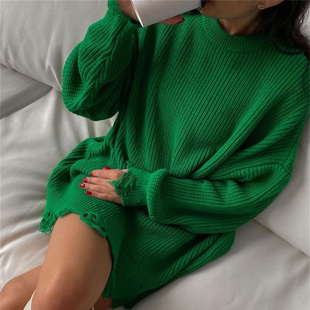 Women Plus Sizes Knitting Long Sweaters-Shirts & Tops-White-S-Free Shipping Leatheretro