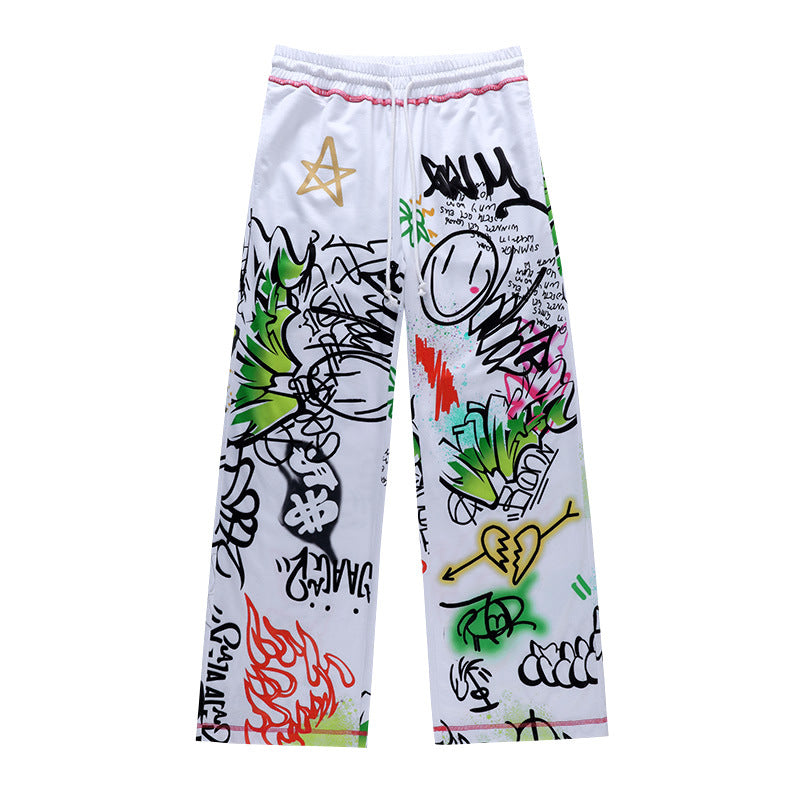 Casual Graffiti Print Wide Legs Pants for Women-Pants-The same as picture-S-Free Shipping Leatheretro