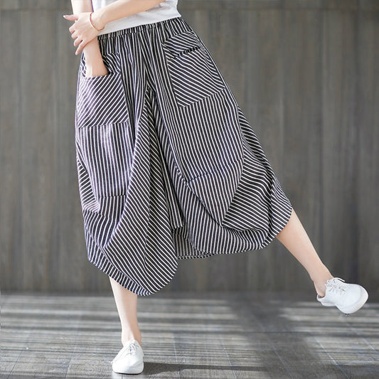 Summer Striped Elastic Waist Lantern Pants-Pants-The same as picture-One Size-Free Shipping Leatheretro