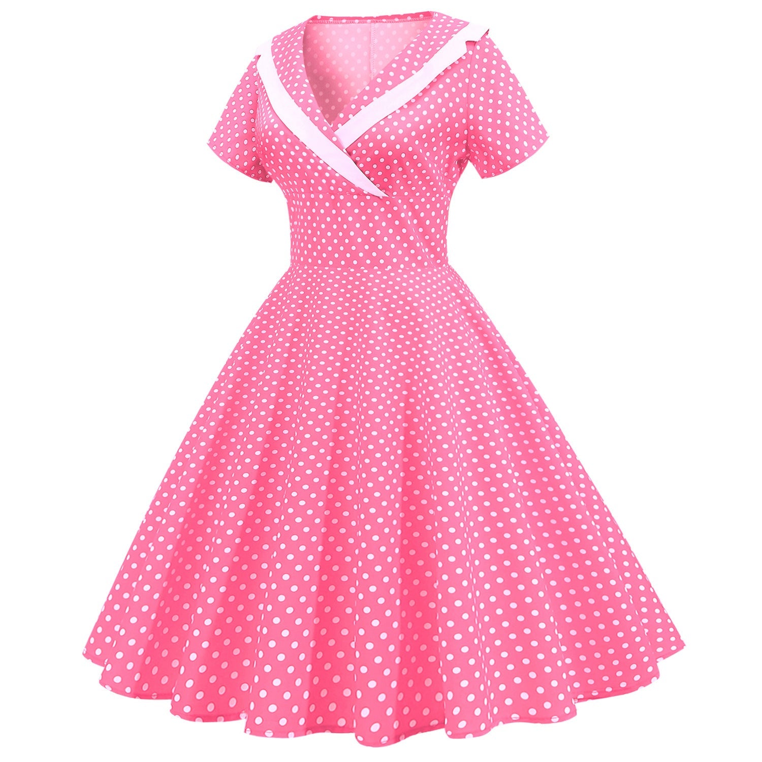Vintage Polk Dot Women Dresses-Dresses-Pink-S-Free Shipping Leatheretro