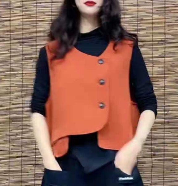 Vintage Sleeveless Casual Vest for Women-Vests-Orange-One Size (45-65kg)-Free Shipping Leatheretro