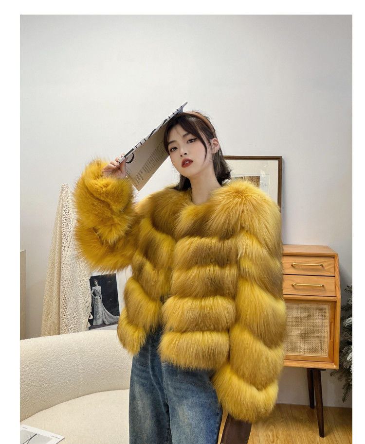 Luxury Winter Fox Fur Women Coats-Coats & Jackets-Green-M 40-48 kg-Free Shipping Leatheretro