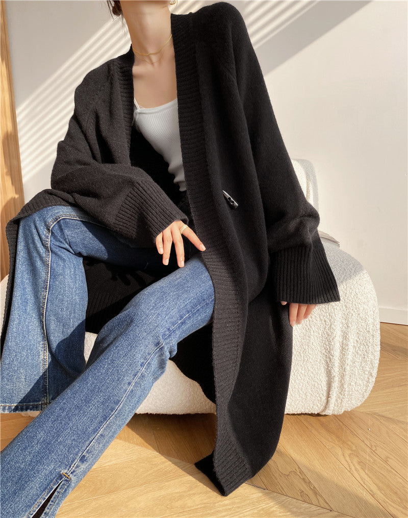 Classy Knitting Cozy Women Long Cardigans-Shirts & Tops-Black-One Size-Free Shipping Leatheretro