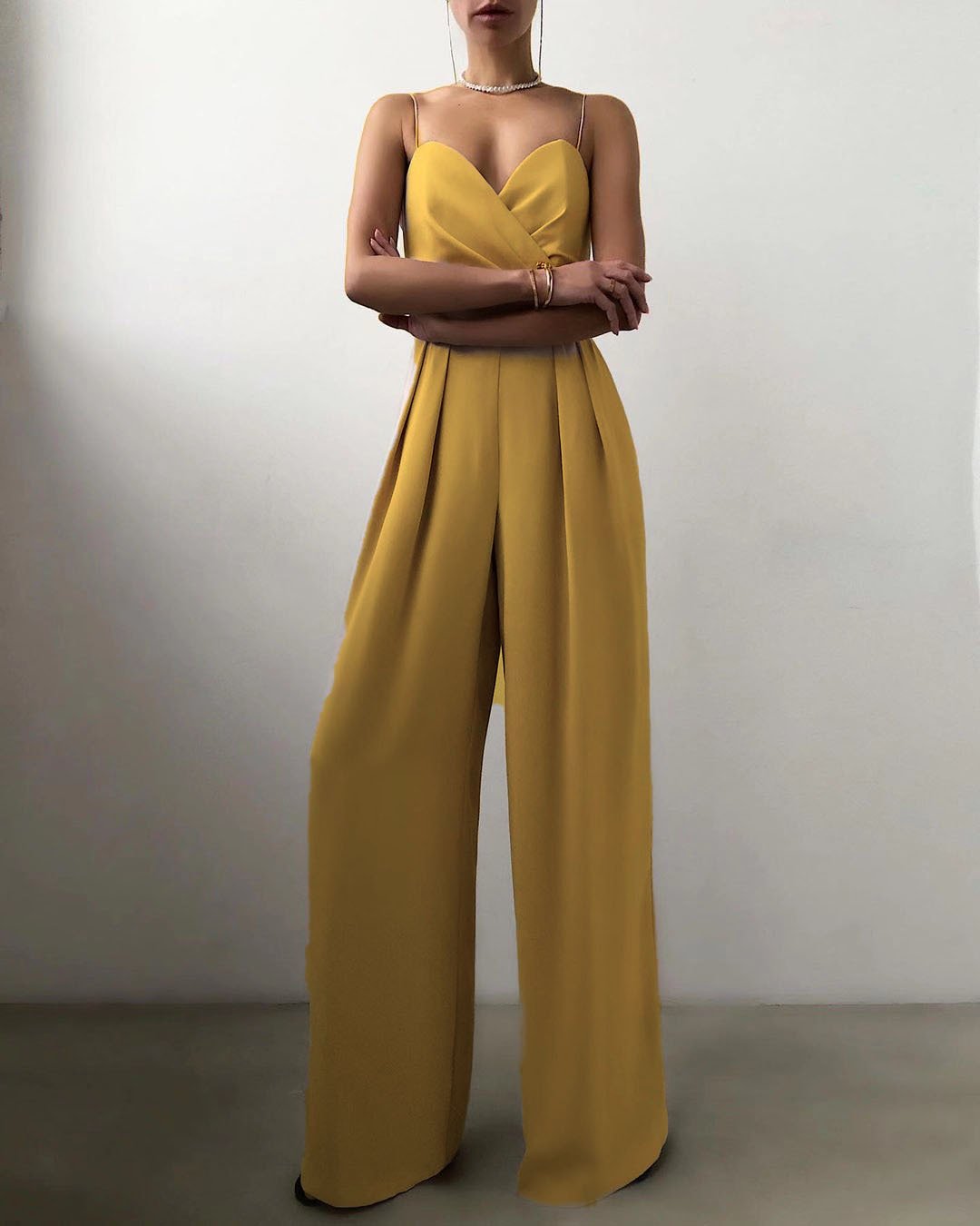Sexy Slim Waist Loose Jumpsuits-Yellow-S-Free Shipping Leatheretro