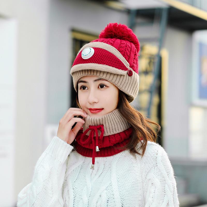 Women Winter Fleece Liner Outdoor Kntting Hats&Scarfs 3pcs/Set-Red-One Size-Elastic-Free Shipping Leatheretro
