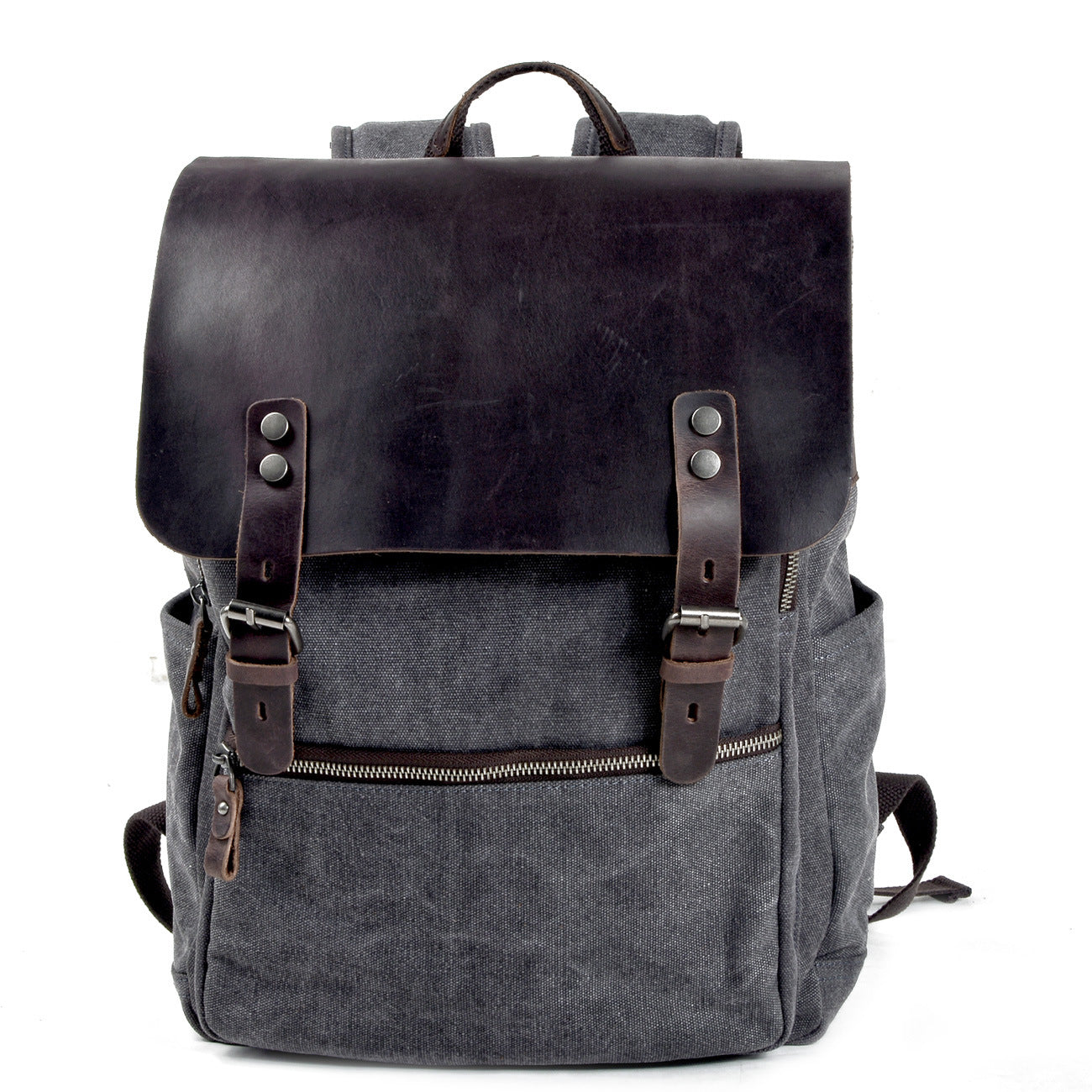 Vintage Cusual Traveling Leather Canvas Laptop Backpack 5073-Backpacks-Coffee-Free Shipping Leatheretro