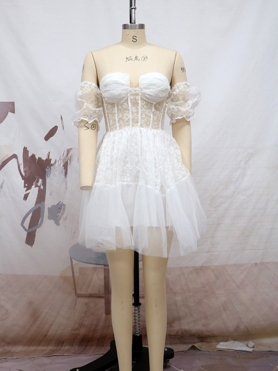 Sexy Off The Shoulder Mini Princess White Dresses-Dresses-White-S-Free Shipping Leatheretro