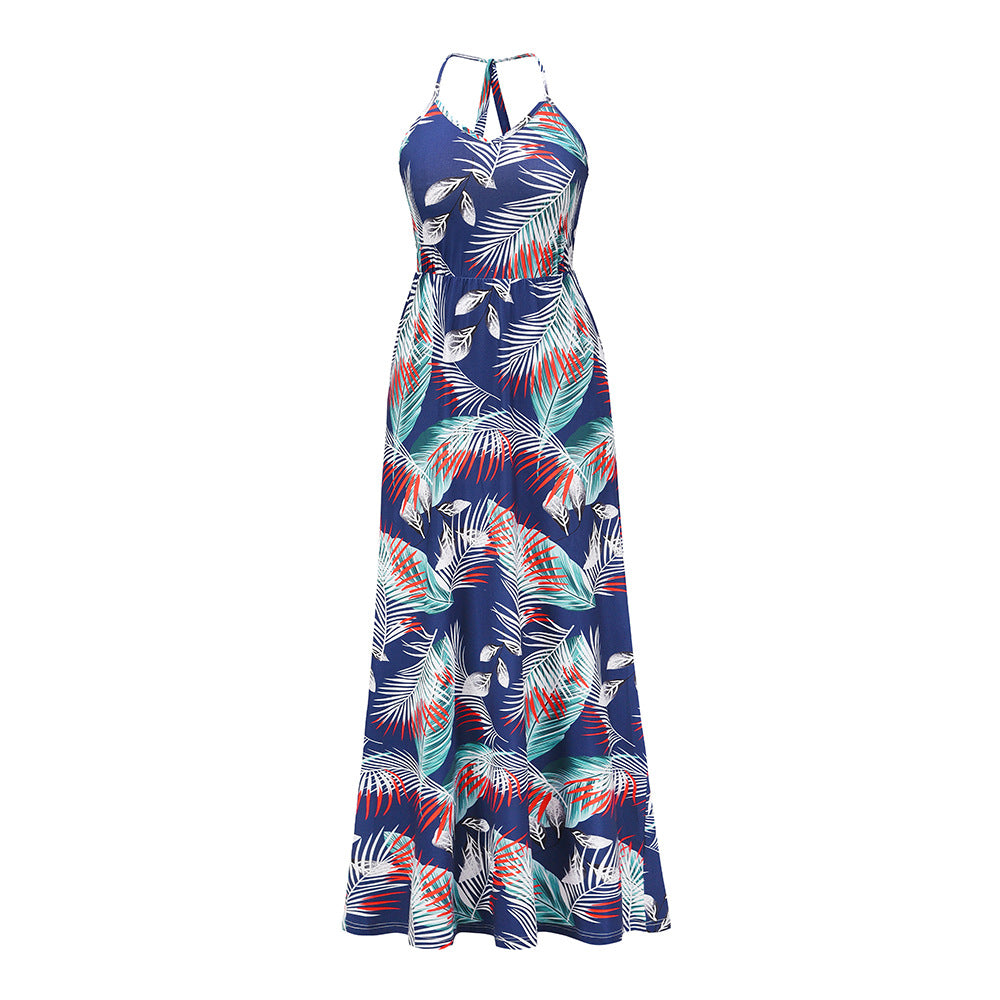 Summer Leaf Print Long Boho Dresses-Dresses-Blue-S-Free Shipping Leatheretro