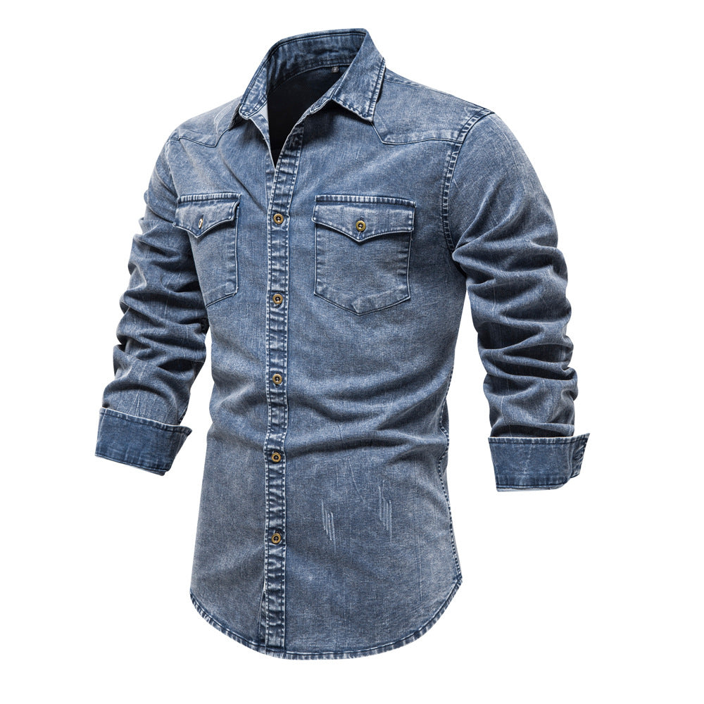 Fashion Denim Long Sleeves Shirts for Men-Shirts & Tops-Black-S-Free Shipping Leatheretro