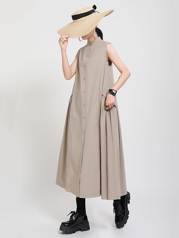 Casual Stand Collor Cotton Elegant Dresses-Dresses-Black-One Size-Free Shipping Leatheretro