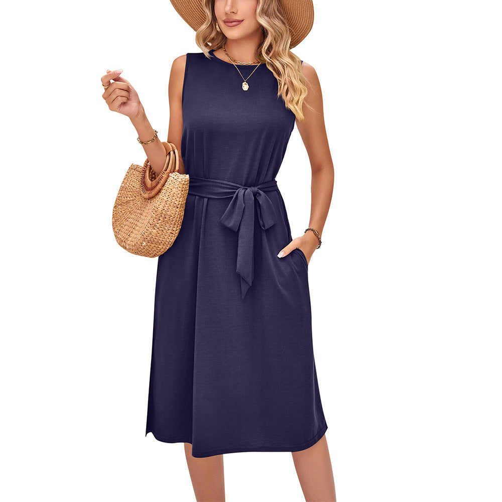Summer Sleeveless Daily Midi Dresses-Dresses-Navy Blue-S-Free Shipping Leatheretro