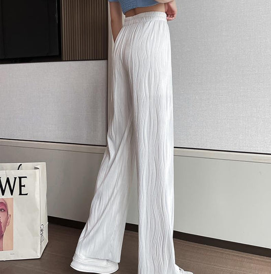 Casual Water Ripple High Waist Summer Pants for Women-Pants-White-S-Free Shipping Leatheretro