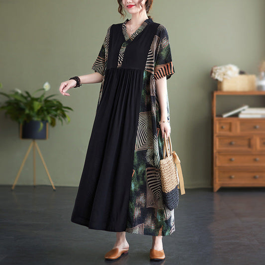 Vintage Summer Plus Sizes Short Sleeves Long Dresses-Dresses-Black-One Size-Free Shipping Leatheretro