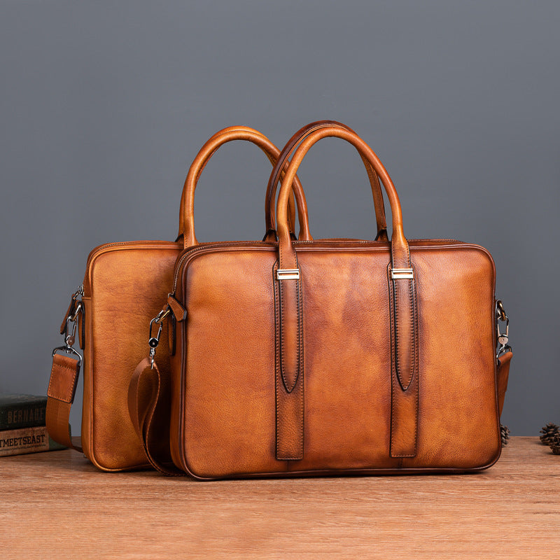 Vintage Leather Casual Briefcase for Men 1310-Leather Briefcase-Brown-Free Shipping Leatheretro