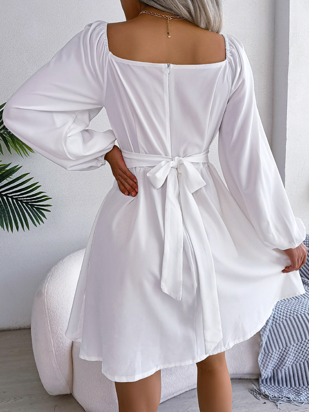 Casual Long Sleeves Short Daily Dresses-Dresses-White-S-Free Shipping Leatheretro