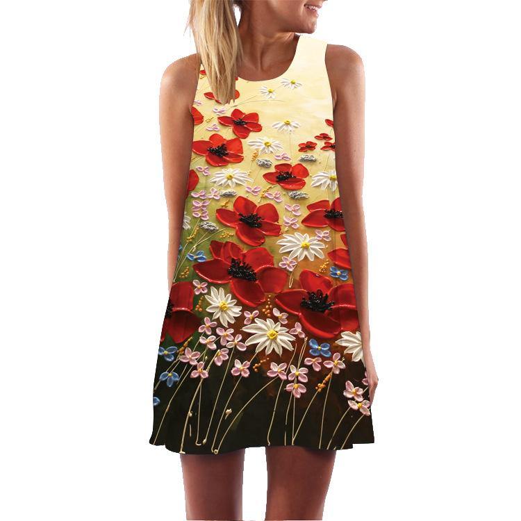 Summer 3D Floral Print Sleeveless Mini Short Dresses-Mini Dresses-8-S-Free Shipping Leatheretro