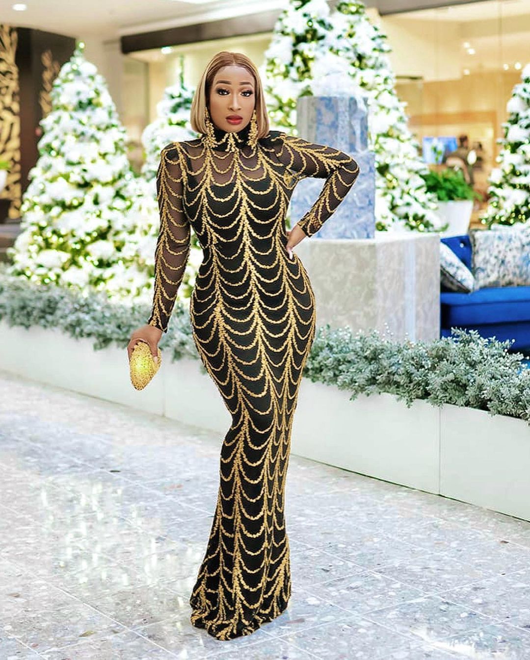 Sexy Long Sleeves Elastic Mermaid Black Party Dresses-Dresses-Gold-L-Free Shipping Leatheretro