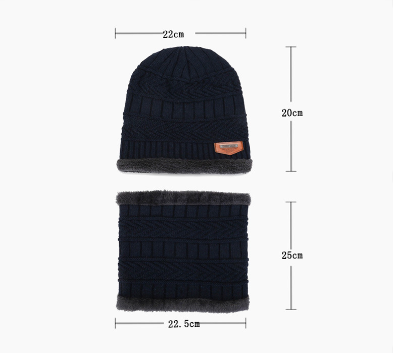 Men's Fleece Liner Winter Knitted Hats&Scarf-Hats-Black-One Size-Elastic-Free Shipping Leatheretro