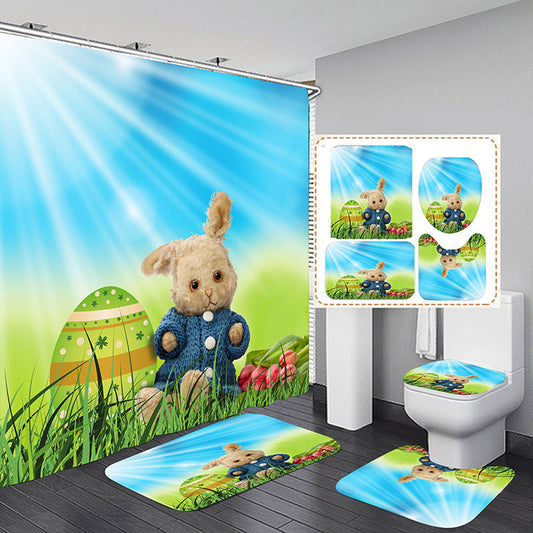 3D Green Landscape Shower Curtain Set Bathroom Rug Bath Mat Non-Slip Toilet Lid Cover-Shower Curtains-A-Shower Curtain+3Pcs Mat-Free Shipping Leatheretro