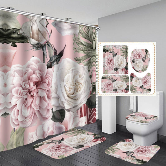 3D Flowers Print Shower Curtain Set Bath with Rugs-180×180cm Shower Curtain Only-A-Free Shipping Leatheretro