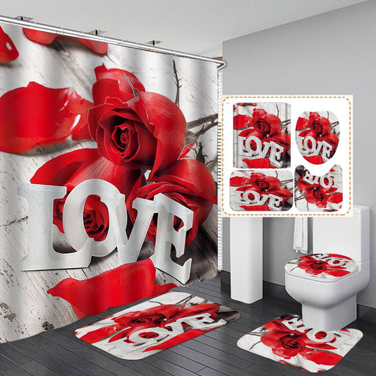 "Love" 3D Rose Design Shower Curtain Bathroom SetsNon-Slip Toilet Lid Cover-Shower Curtain-180×180cm Shower Curtain Only-1-Free Shipping Leatheretro