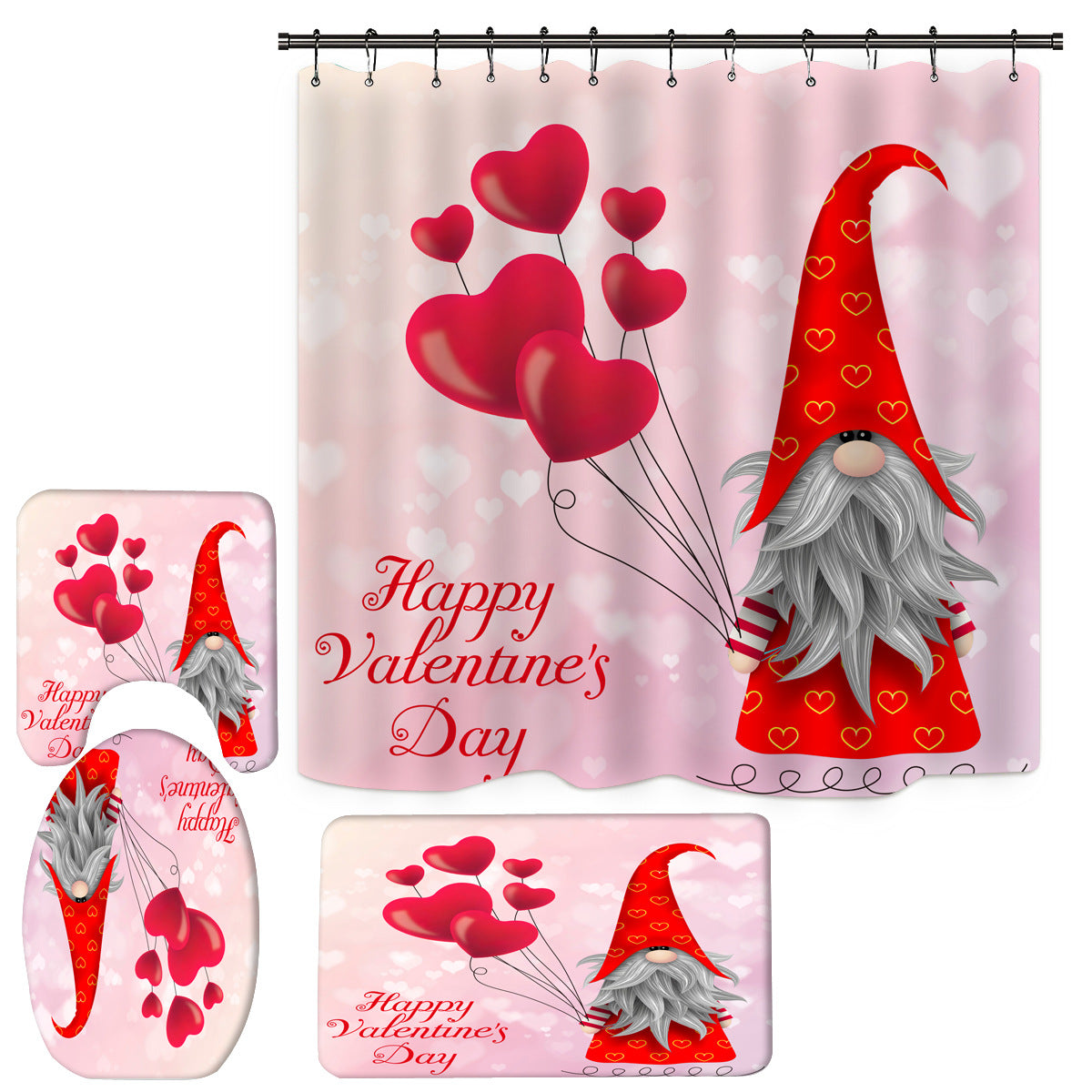 Happy Valentine's Day Fabric Shower Curtain Sets-Shower Curtains-180×180cm Shower Curtain Only-Style2-Free Shipping Leatheretro
