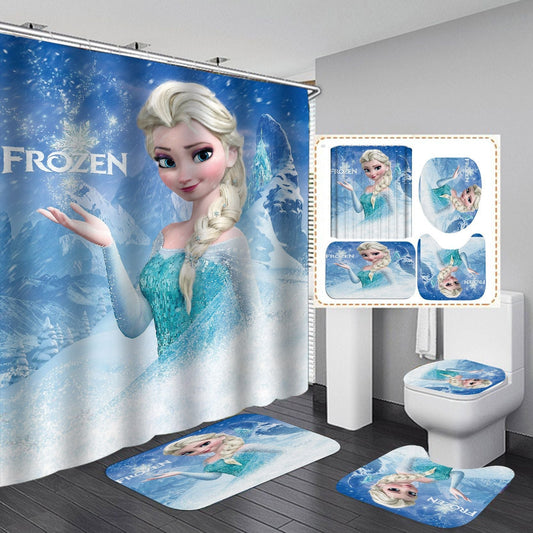 Cartoon Mermaid Design Shower Curtain Bathroom SetsNon-Slip Toilet Lid Cover-Shower Curtain-180×180cm Shower Curtain Only-1-Free Shipping Leatheretro