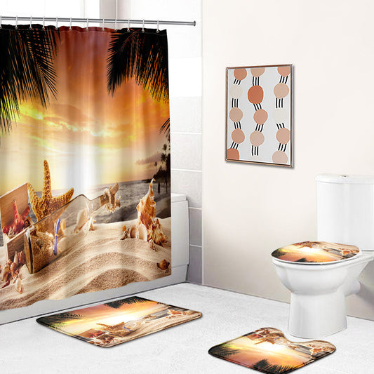 3D Sunset Starfish Print Shower Curtain Bathroom Rug Set Bath Mat Non-Slip Toilet Lid Cover-Shower Curtains-Shower Curtain+3Pcs Mat-Free Shipping Leatheretro