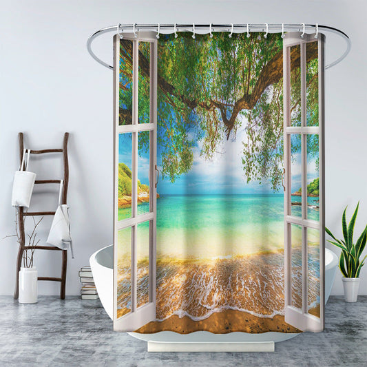 3D Window and Landscaple Water Proof Shower Curtain-Shower Curtains-A-180×180cm Shower Curtain Only-Free Shipping Leatheretro