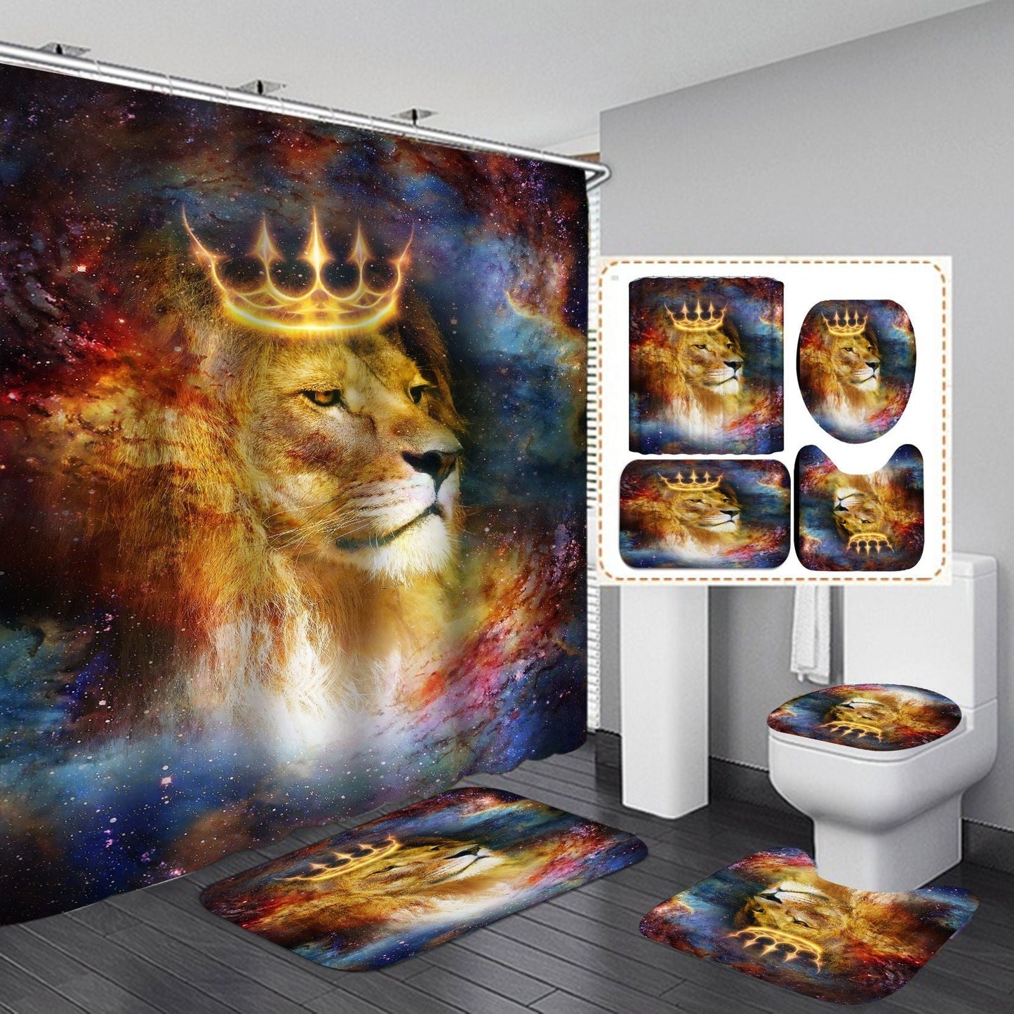 3D Lion Design Shower Curtain Bathroom SetsNon-Slip Toilet Lid Cover-Shower Curtain-180×180cm Shower Curtain Only-2-Free Shipping Leatheretro