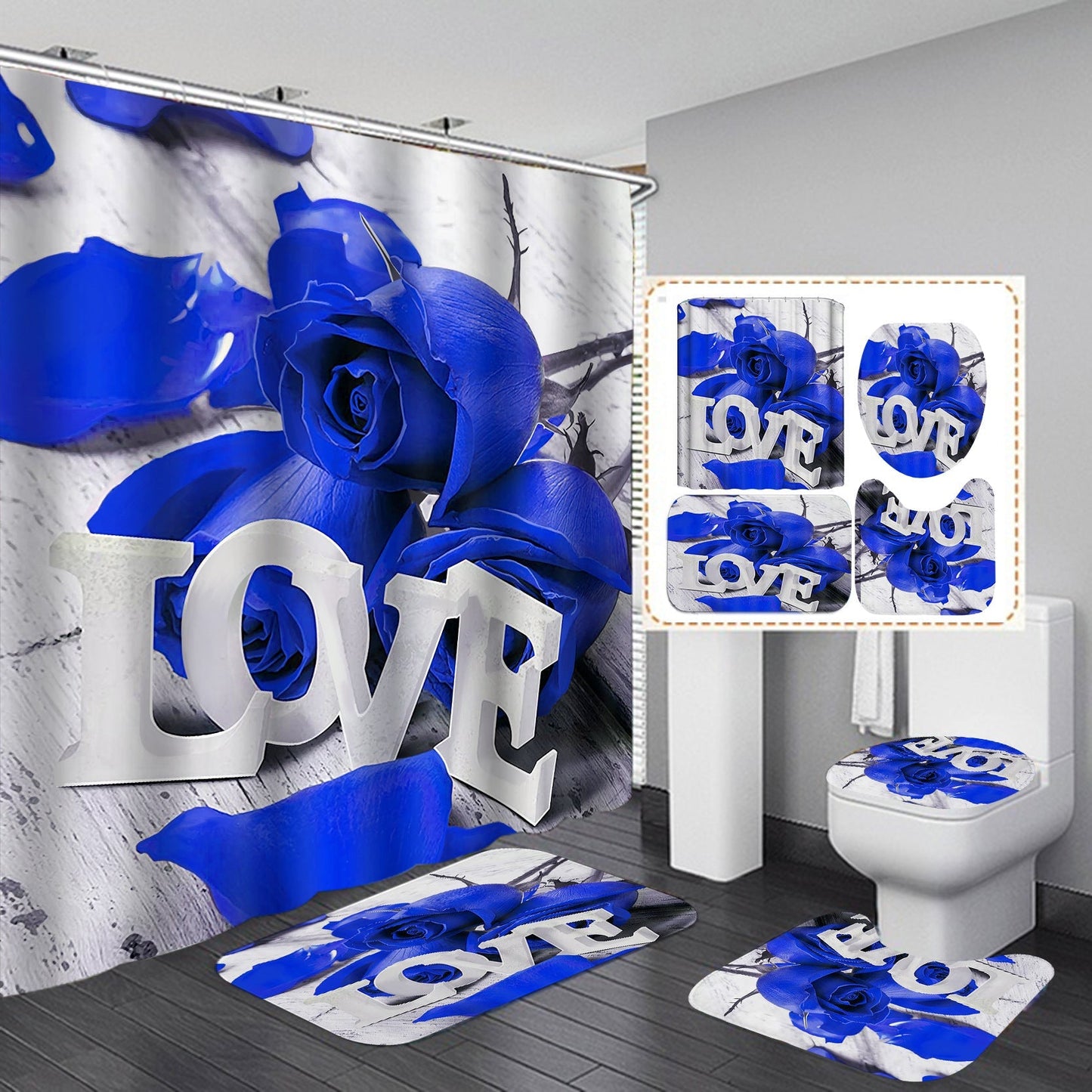 "Love" 3D Rose Design Shower Curtain Bathroom SetsNon-Slip Toilet Lid Cover-Shower Curtain-180×180cm Shower Curtain Only-2-Free Shipping Leatheretro