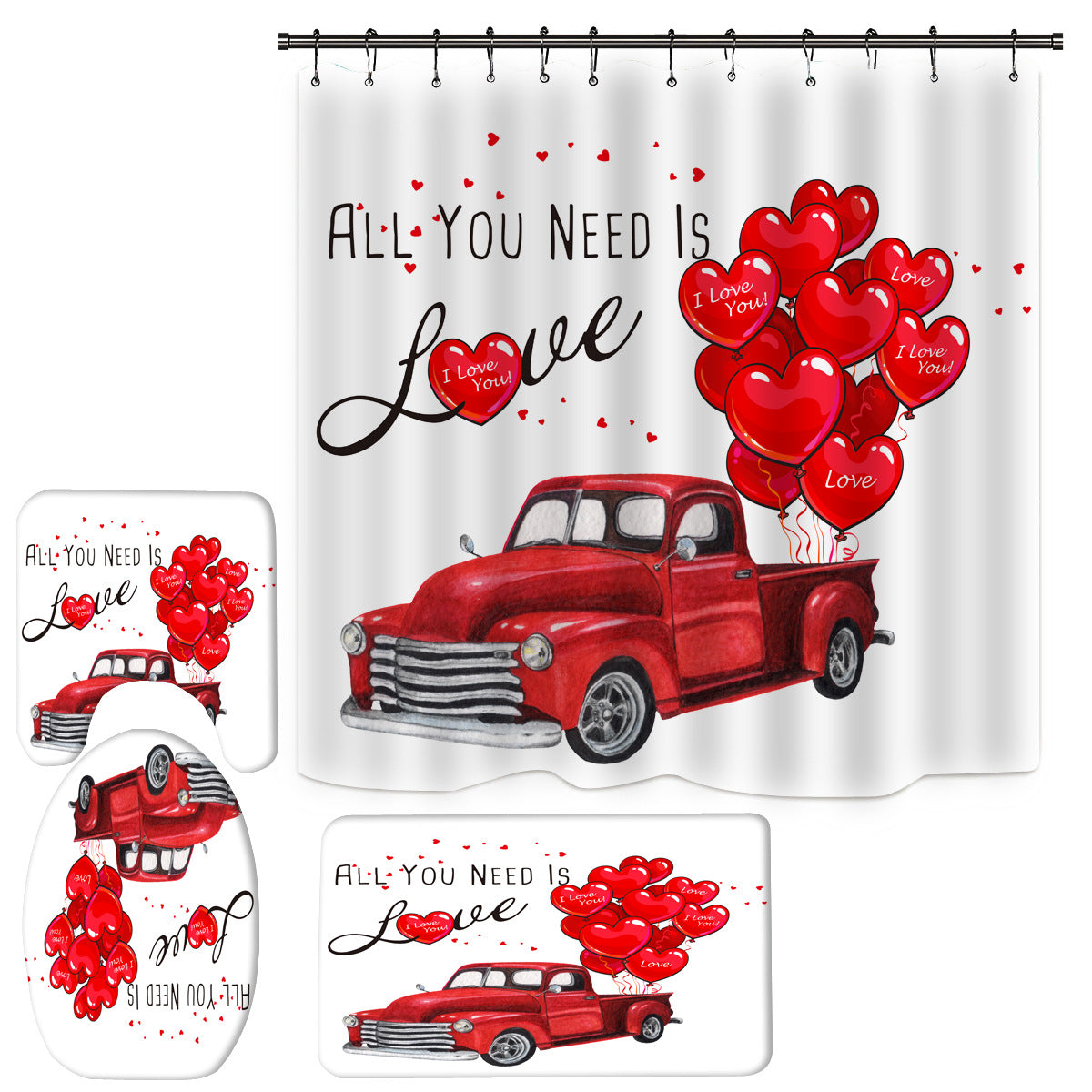 Happy Valentine's Day Fabric Shower Curtain Sets-Shower Curtains-180×180cm Shower Curtain Only-Style3-Free Shipping Leatheretro