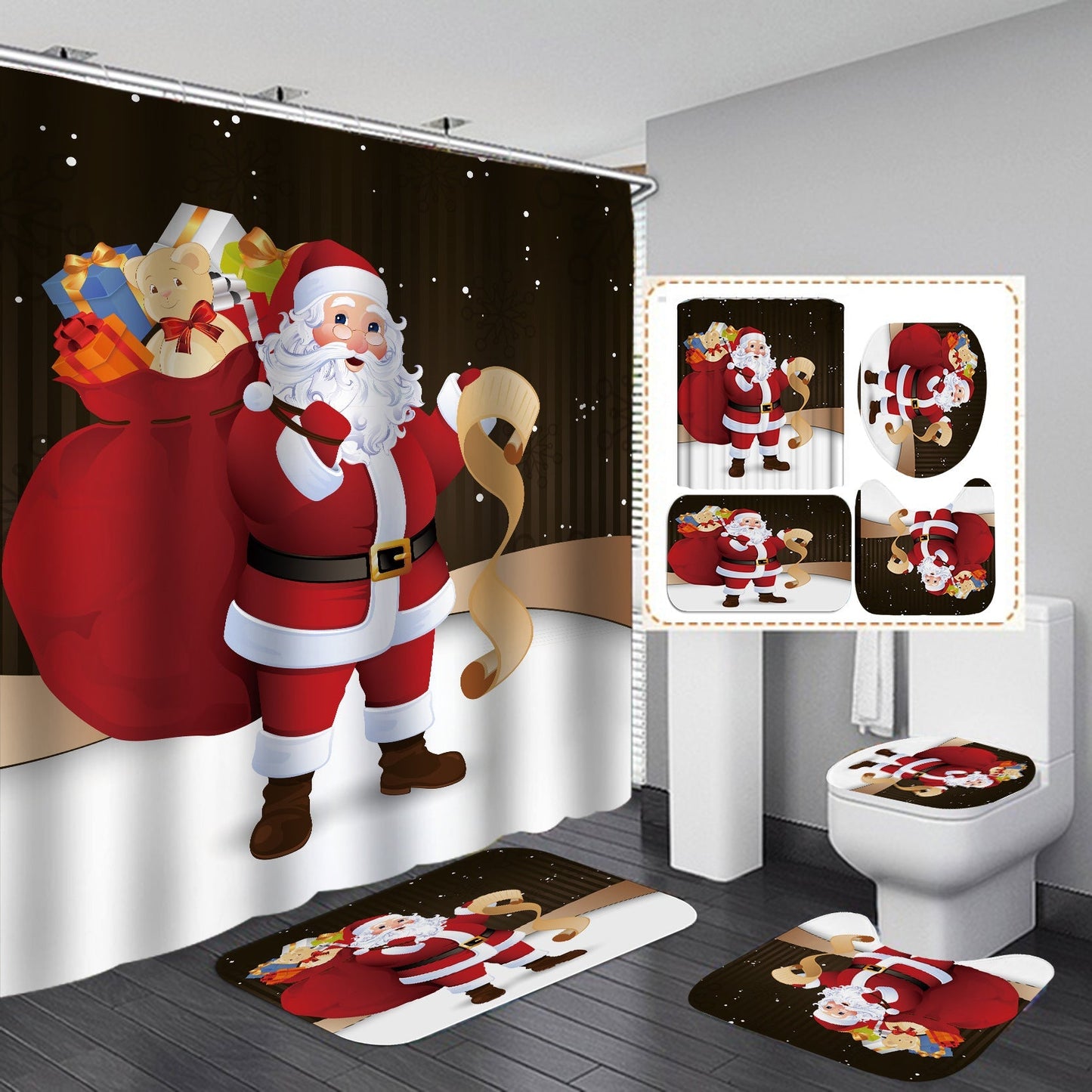 Happy Merry Christmas Shower Curtain Bathroom Sets Non-Slip Toilet Lid Cover-Shower Curtain-180×180cm Shower Curtain Only-2-Free Shipping Leatheretro