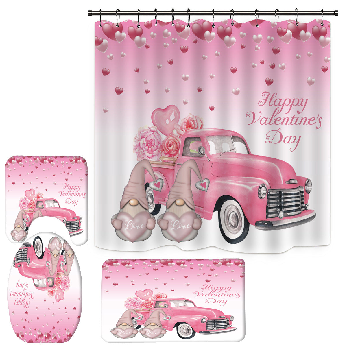 Happy Valentine's Day Fabric Shower Curtain Sets-Shower Curtains-180×180cm Shower Curtain Only-Style4-Free Shipping Leatheretro