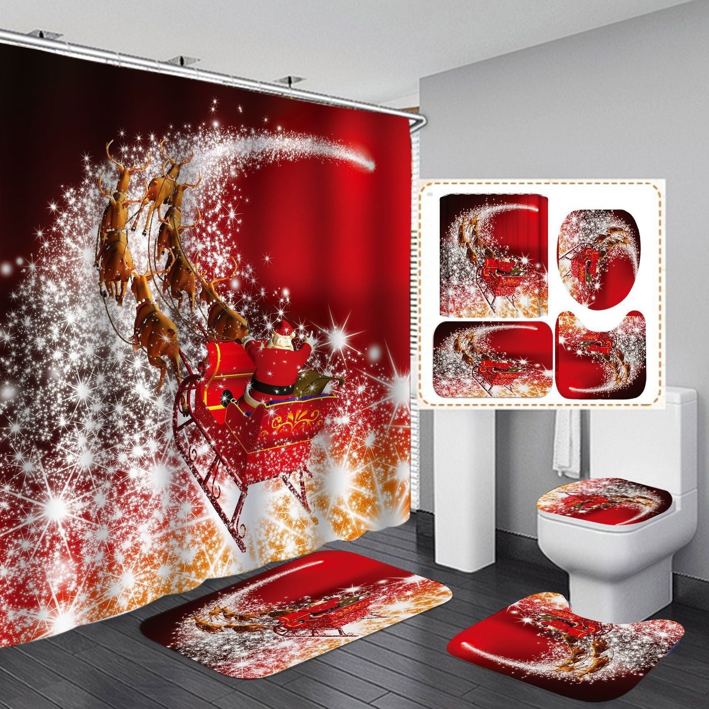 Happy Merry Christmas Shower Curtain Bathroom Sets Non-Slip Toilet Lid Cover-Shower Curtain-180×180cm Shower Curtain Only-3-Free Shipping Leatheretro