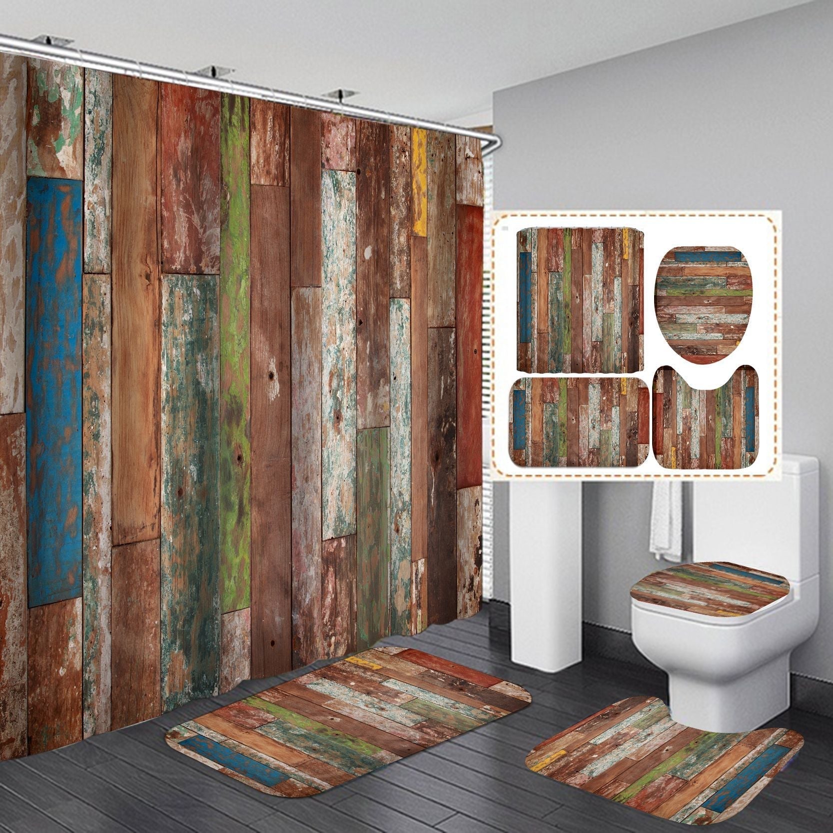 Vintage Wooden Door Design Shower Curtain Bathroom SetsNon-Slip Toilet Lid Cover-Shower Curtain-180×180cm Shower Curtain Only-4-Free Shipping Leatheretro