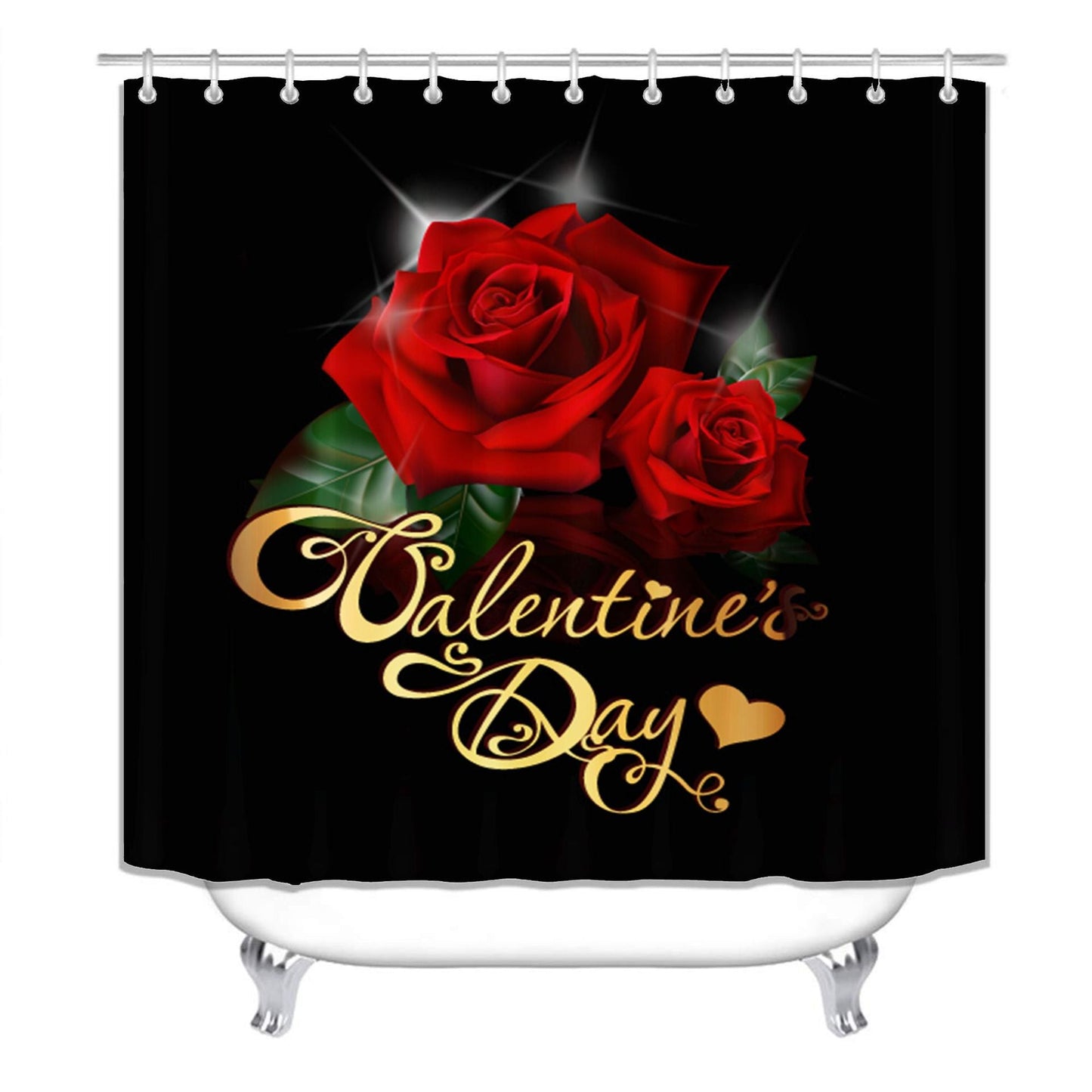 Valentine's 3D Rose Print Shower Curtain Sets with Rug-Shower Curtain+3Pcs Mat-Free Shipping Leatheretro
