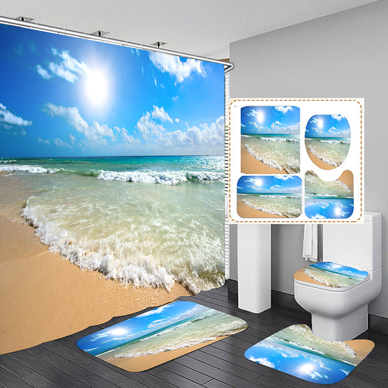 3D Green Landscape Shower Curtain Set Bathroom Rug Bath Mat Non-Slip Toilet Lid Cover-Shower Curtains-D-Shower Curtain+3Pcs Mat-Free Shipping Leatheretro