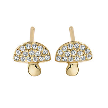 Simple Sterling Silver Studs for Women-Earrings-Mushroom-Gold Plated-Free Shipping Leatheretro