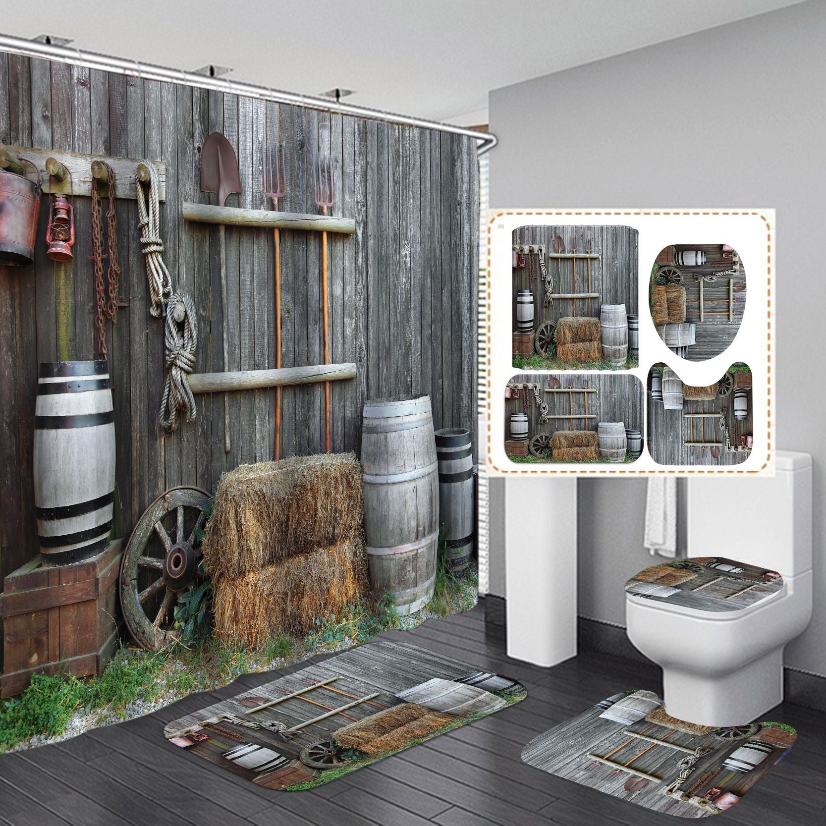 Vintage Wooden Door Design Shower Curtain Bathroom SetsNon-Slip Toilet Lid Cover-Shower Curtain-180×180cm Shower Curtain Only-6-Free Shipping Leatheretro