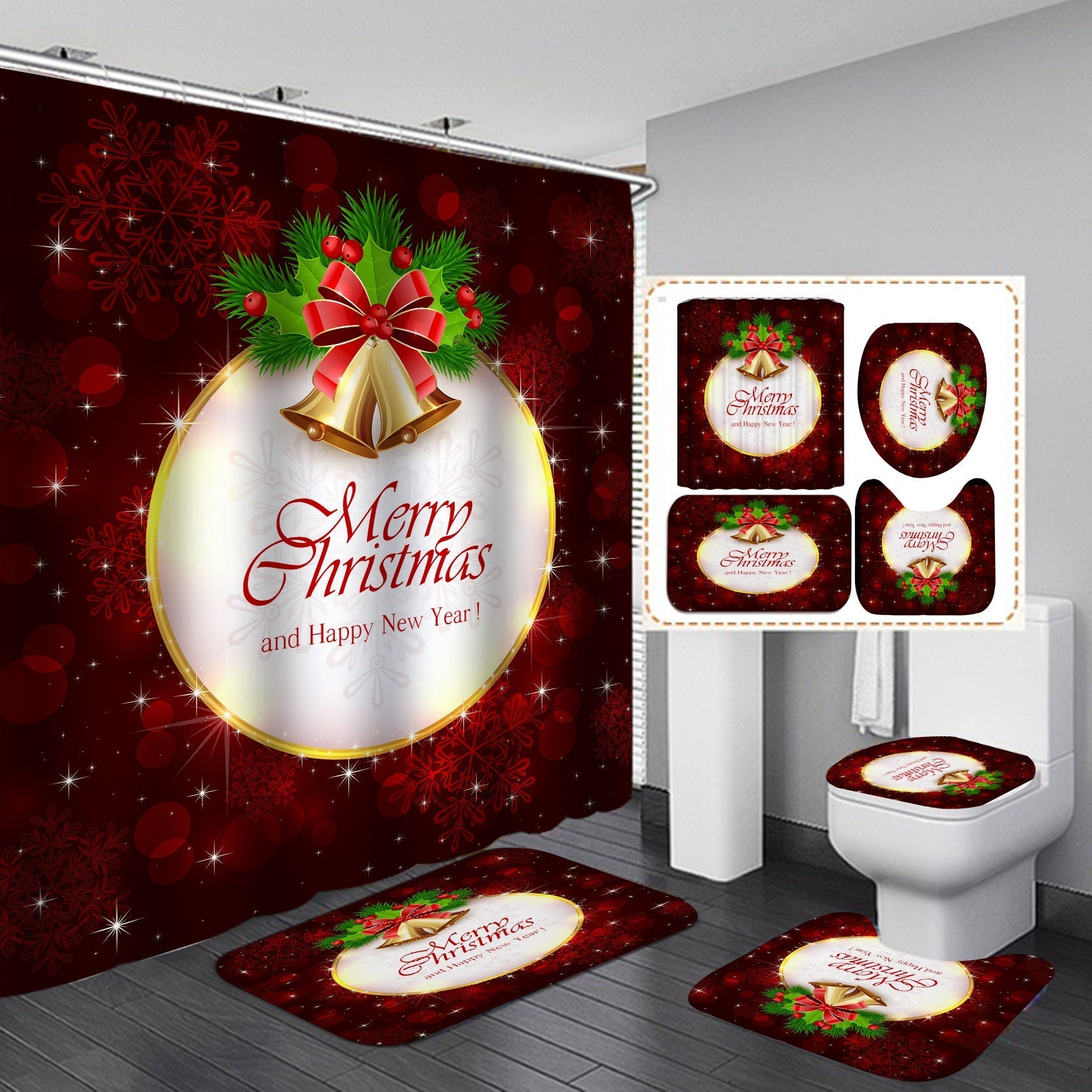 Merry Christmas Santa Claus Shower Curtain Bathroom SetsNon-Slip Toilet Lid Cover-Shower Curtain-180×180cm Shower Curtain Only-3-Free Shipping Leatheretro