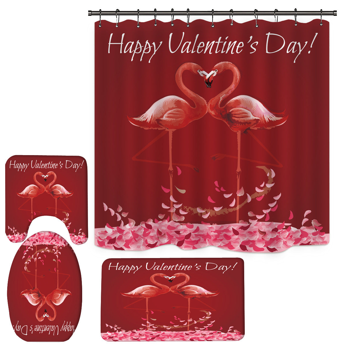 Happy Valentine's Day Fabric Shower Curtain Sets-Shower Curtains-180×180cm Shower Curtain Only-Style5-Free Shipping Leatheretro