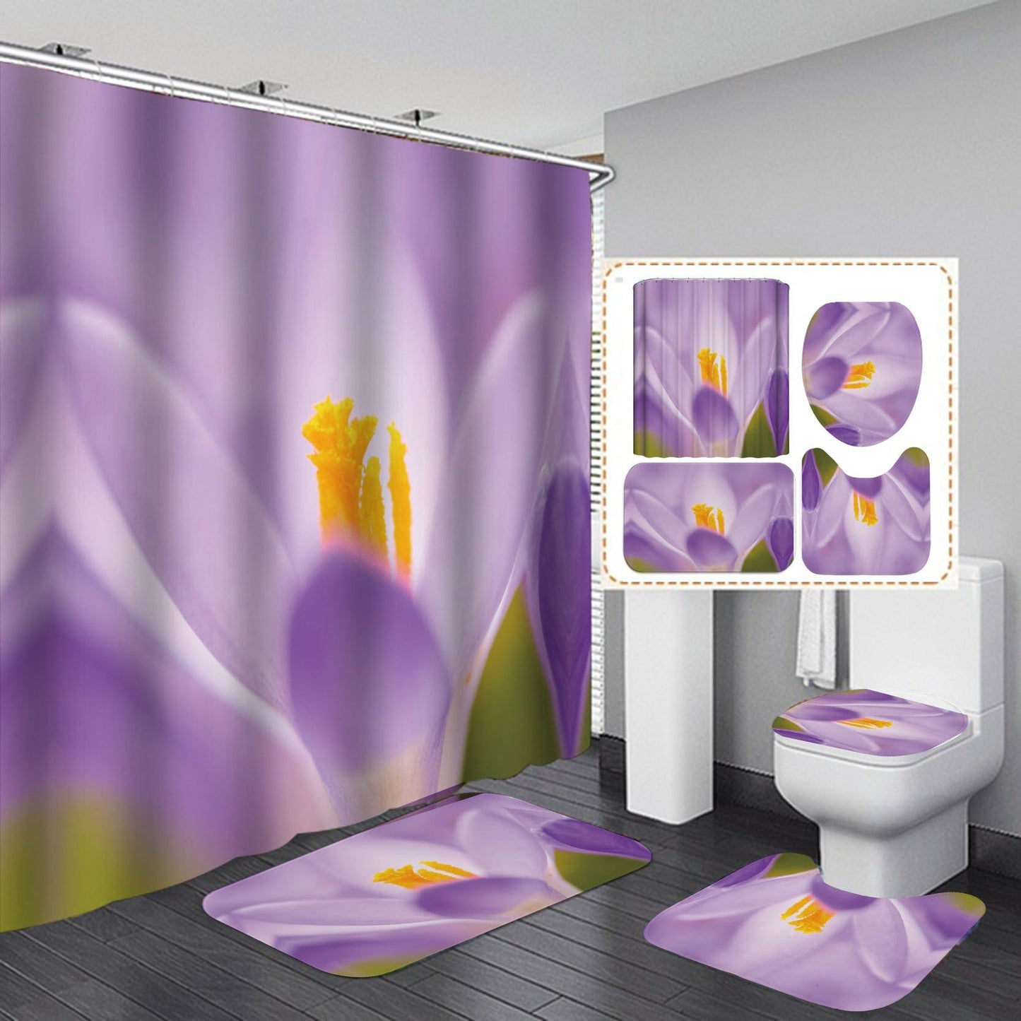 3D Flowers Print Shower Curtain Set Bath with Rugs-180×180cm Shower Curtain Only-E-Free Shipping Leatheretro
