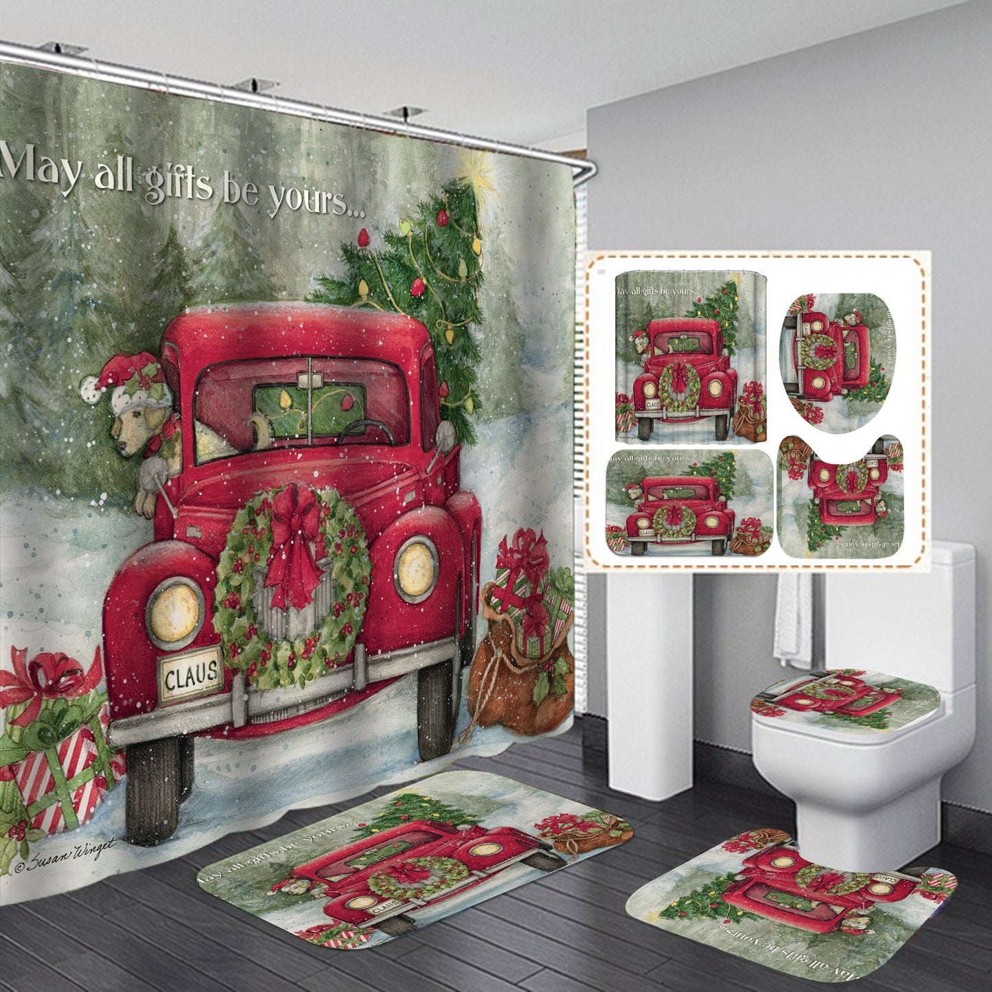 Merry Christmas Santa Claus Shower Curtain Bathroom SetsNon-Slip Toilet Lid Cover-Shower Curtain-180×180cm Shower Curtain Only-2-Free Shipping Leatheretro