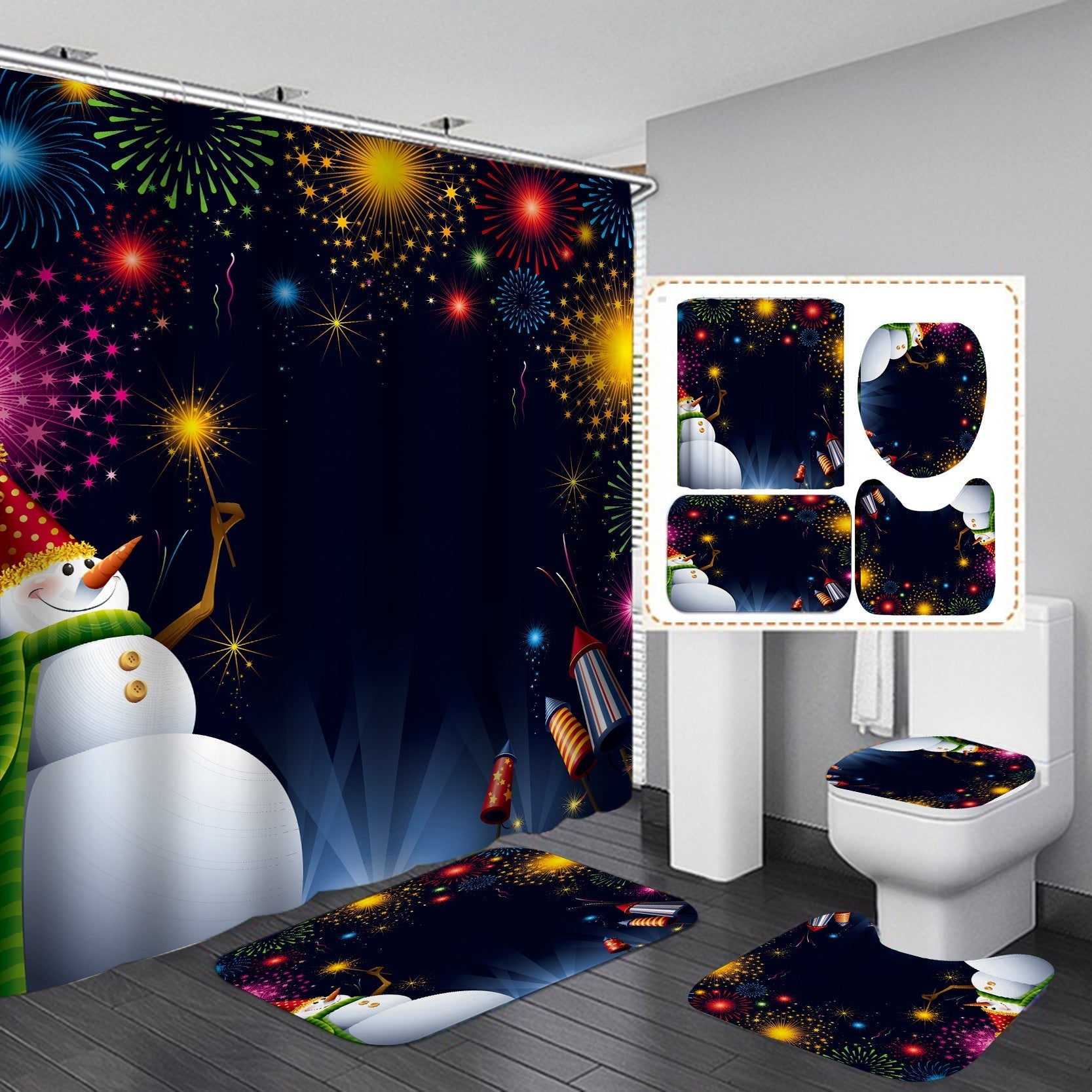 Happy Merry Christmas Shower Curtain Bathroom Sets Non-Slip Toilet Lid Cover-Shower Curtain-180×180cm Shower Curtain Only-6-Free Shipping Leatheretro