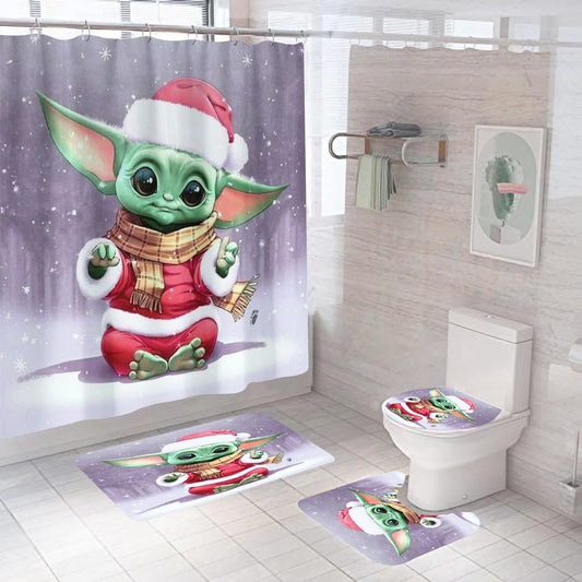 Merry Christmas Santa Claus Bathroom Shower Curtain Sets-Shower Curtain-Shower Curtain+3Pcs Mat-Free Shipping Leatheretro
