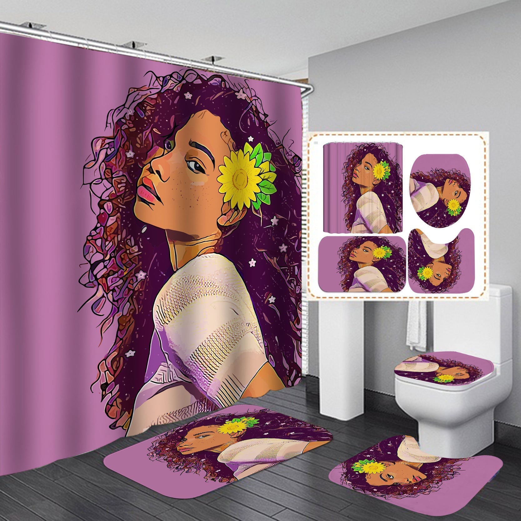 Beautiful Girl Design Shower Curtain Bathroom SetsNon-Slip Toilet Lid Cover-Shower Curtain-180×180cm Shower Curtain Only-6-Free Shipping Leatheretro