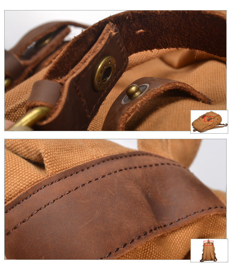 Retro Large Storage Casual Leather Canvas Rucksack 2105-Leather canvas Backpack-Brown-Free Shipping Leatheretro