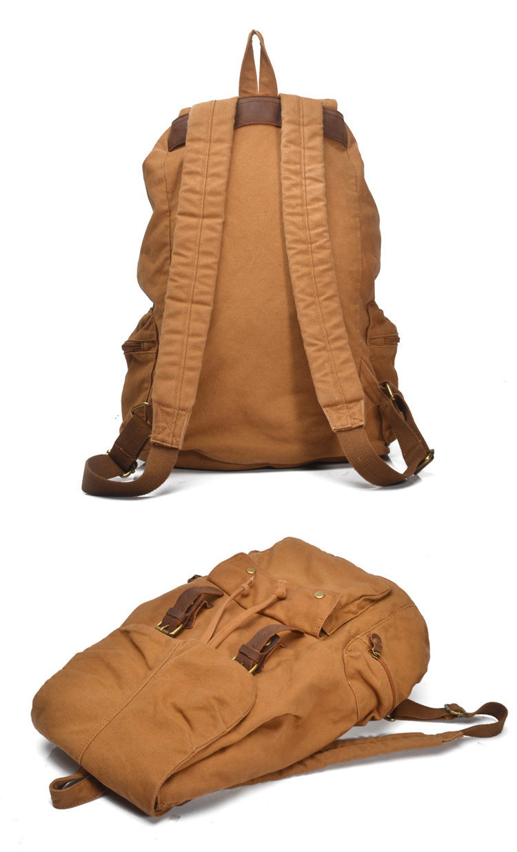Retro Large Storage Casual Leather Canvas Rucksack 2105-Leather canvas Backpack-Brown-Free Shipping Leatheretro