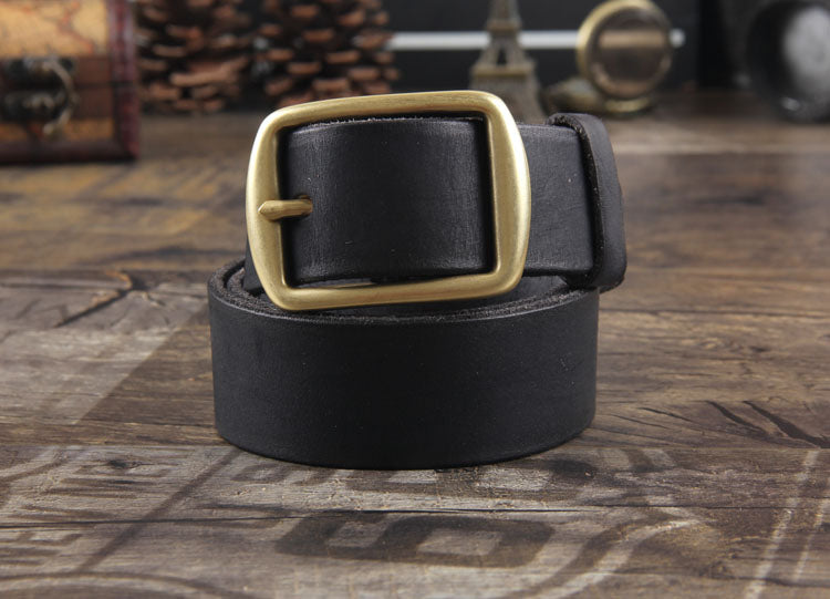 Vintage Handmade Brass Buckle Leather Belt-Khaki-105-125cm-Free Shipping Leatheretro